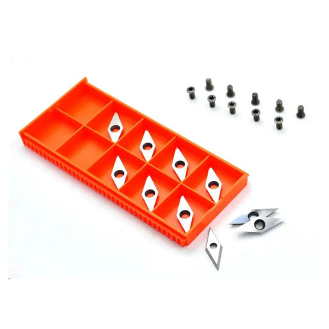 Sharp As A Tack Diamond Carbide Replacement Cutters For Wood Lathe Turning and shop detailing, pack of ten blades with screws.