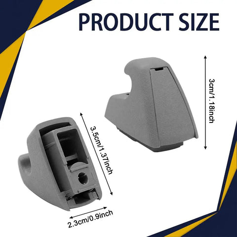 Gray 2 Pack Sun Visor Clip Retainers product size shown with dimensions in inches