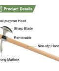 2 In 1 Garden Pickaxe And Mattock Tool 16 Inch Stainless Steel Hatchet Axe With Sharp Blade and removable non-slip handle