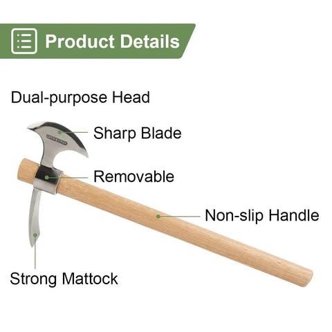 2 In 1 Garden Pickaxe And Mattock Tool 16 Inch Stainless Steel Hatchet Axe With Sharp Blade and removable non-slip handle