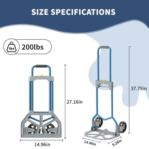 Heavy Duty Folding Hand Cart With Telescopic Handle For Shopping Groceries Travel And Home Use, dimensions listed