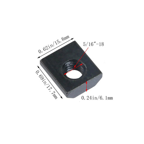 5/16-18 hammer head T nut for T slot track, metric measurements shown, part of 20 Pieces 5/16-18 Hammer Head T Nut For T Slot Track set