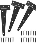 Heavy Duty T Shaped Hinges Pack Of 3 12 Inch Black Metal Foldable Gate Hardware For Garden Shed And Barn Doors with screws