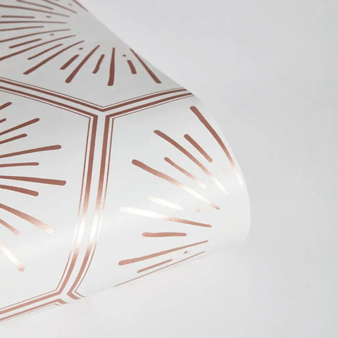 Roll of Metallic Autumn Bronze Hello Sunshine Peel And Stick Wallpaper with honeycomb geometric design, 20.5 in x 16.5 ft size.