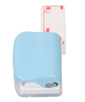 Handheld Three Hole Paper Punch With Scrap Collector Workhorse Five Sheet Capacity metal body, top view with alignment guide