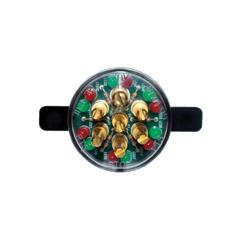 Top view of 7 Way Round Pin Tractor Trailer Circuit Chaser On Road Testing Tool For Turn Signals Hazard Lights Brake Lights And More
