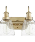 Transitional Two Light Bathroom Vanity In Aged Brass Finish, LED Compatible, Modern Contemporary Fixture, Damp Rated, front view