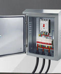 Outdoor Electrical Box 16 X 12 X 8 In NEMA 4X Stainless Steel Enclosure Weatherproof IP65 Junction Box with open door showing internal wiring