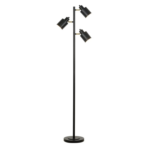 66 Inch Three Head Floor Lamp With Adjustable Heads In Satin Black Finish And Brass Accents, Modern Statement Lighting For Living Room Bedroom Office Or Craft Space