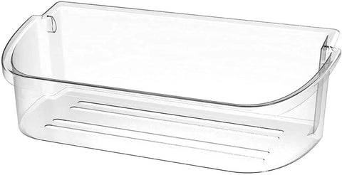 Clear BPA free Door Bin Shelf Replacement For Refrigerator Fits 240356402 240356407 240356408 shown at angle with curved edges