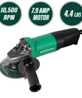 Four And A Half Inch Angle Grinder With Paddle Switch, 7.9 Amp Motor, 900W, 10,500 RPM No Load, Lightweight Design, side view