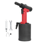 Heavy Duty Pneumatic Rivet Gun With 18500N Pulling Force For Aluminum Iron And Steel Fasteners Perfect For Automotive Repairs Home Appliances And Tough Jobs In Any Garage Or Shop, red and black with accessories