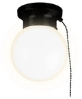 6 Inch LED Glass Flush Mount Light With Pull Chain Globe Fixture, 500 Lumens, 3000K Soft White For Closet Pantry Shed Laundry Room, Matte Black, ETL Certified, 1 Pack
