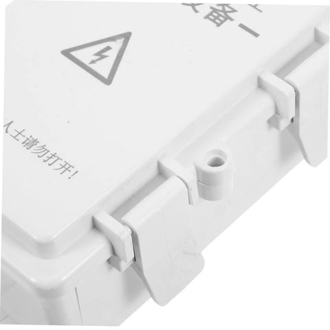 Heavy Duty Outdoor Electrical Enclosure Plastic Junction Box Waterproof For Surveillance Cameras And Electronic Components Systems Built To Last Through Rough Weather With Super Easy Install, close-up of white plastic enclosure lid.