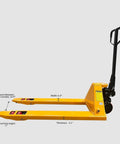 Side view of Beefy Heavy Duty Manual Pallet Jack With 7700 Lb Capacity And 48 Inch Long By 27 Inch Wide Forks Ergonomic Handle