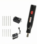 12V Electric Mini Drill Pen With Custom Speed Dial Ergonomic Compact Rotary Tool, accessories include drill bits and power supply.