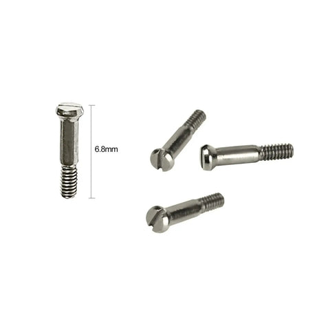 Four Replacement Hinge Screws for Wayfarer RB2140 RB4340 Sunglasses and Eyeglasses, stainless steel, 6.8mm length, close-up view