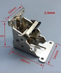 Four Pack Of No Wiggle Self Locking Folding Hinges For Coffee Tables And Chair Legs Lock Tight Pivot Design Sure Grip Heavy Duty Silver Metal Furniture Hardware Kit close-up view with measurements.