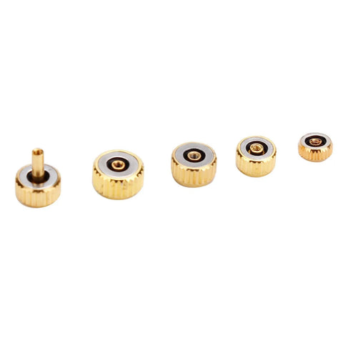 Gold watch crowns from the Stainless Steel Watch Crown And Stem Replacement Kit With Multiple Sizes For Easy Repair Pro Grade Parts