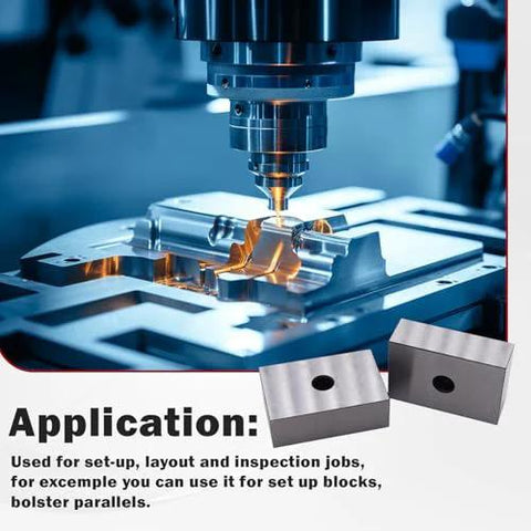 Pair of hardened steel machinist blocks, 1 x 2 x 3 in, with 1/2 in hole, precision ground.