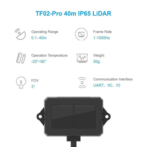 40m TOF Lidar Sensor With IP65 Weatherproof Tough Build For Drones And Robotics Dope 1 cm Resolution 100 Hz Frame Rate Pixhawk UART I2C IO Support High Accuracy Rangefinder For Precise Mapping, front view