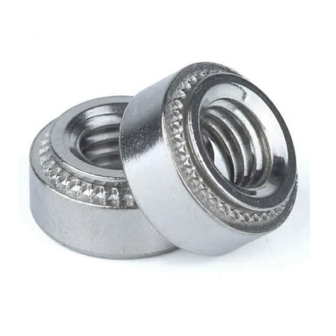 M3 Self Clinching Nuts 200 Piece Pack Featuring Bulletproof Serrated Grip For Zero Loosening And Rock Solid Stability Quick Press In Installation For Server Racks And Heavy Machinery Hardware two silver nuts with serrated grip