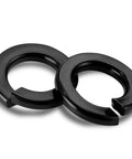 Three Eighths Inch Split Lock Washers Set Of 50, 304 Stainless Steel Spring Lock Washers With Black Oxide Finish, close-up view.
