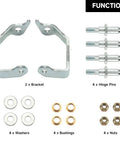 Beefed Up Front Door Hinge Pin Bushing Kit For GMC Sierra Trucks 1999 To 2006 Fits 1500 2500 3500 Series And HD Models, Replaces Worn Pins And Bushings, Easy Install, Durable Replacement Hardware. 2 brackets, 4 hinge pins, washers, bushings, and nuts