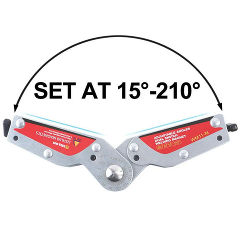 Heavy Duty Adjustable Angling Welding Magnet With Dual On Off Switches And 15 To 210 Degree Scale Lockable With Hex Wrench