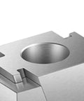 Close-up of Rock Solid Portable Center Fixture With Wedge Expansion Clamping Block made of aluminum for CNC precision work.
