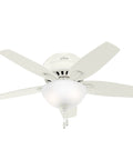 42 Inch Indoor Ceiling Fan With LED Light Fresh White Finish Low Profile Hugger Mount 5 Blade Bedroom Or Living Room Pull Chain Operation