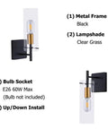 Black Gold Wall Sconces Set Of Two With Clear Glass Shades Modern Metal Vanity Lights for Bathroom Bedroom Hallway Living Room