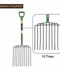 Ensilage Fork For Farm Use, Heavy Duty Manure And Bedding Fork With 10 Tines, 30 Inch Wood Handle And Poly D Handle Grip, TruTough Series