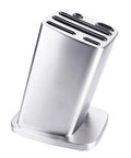 Six Slot Stainless Steel Kitchen Knife Block Holder With Tilted Slots And Angled Edges, Thick Construction, Anti Skid Base