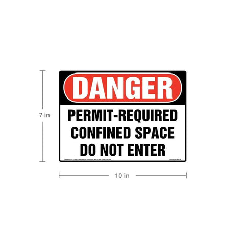 Permit Required Confined Space Danger Sign 10X7 Inches OSHA Compliant Wall Plate For Industrial Jobsites, clear warning sign.