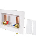 Heavy Duty ABS One Piece Washer Box With Brass Water Hammer Arrestor, Center Drain, And Half Inch PEX Expansion Connection