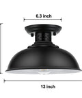 2 Pack Industrial Semi Flush Mount Ceiling Lights In Rustic Black Metal Finish, 13 inch diameter close-to-ceiling fixture