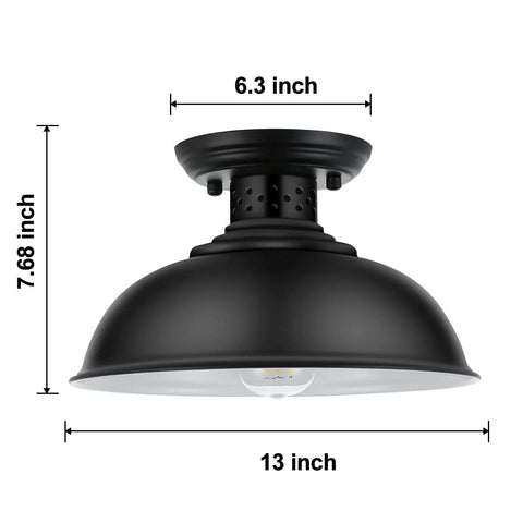 2 Pack Industrial Semi Flush Mount Ceiling Lights In Rustic Black Metal Finish, 13 inch diameter close-to-ceiling fixture