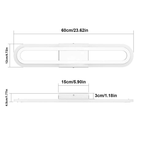 LED Bathroom Vanity Light Fixture In Chrome Stainless Steel With Acrylic Shades 23.62 Inch Modern Wall Mount Bath Lighting dimension details