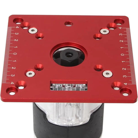 Bang For Buck Mini Square Router Table Insert Plate Solid Aluminum Anodized Flip Base For Woodworking Bench Trimming Engraving Workstation Tough Shop Gear Simple Swap top view showing mounting holes and ruler.