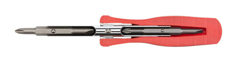 Red handle Six In One Phillips And Slotted Multi Bit Driver Kit With Handy Compact Handle And Nut Driver Bit Tube.