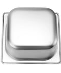 Eight Pack Steam Table Pans 1/6 Size 2.5 Inch Deep Stainless Steel Anti Jam Food Pans shown top view with smooth finish