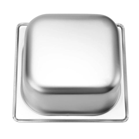 Eight Pack Steam Table Pans 1/6 Size 2.5 Inch Deep Stainless Steel Anti Jam Food Pans shown top view with smooth finish
