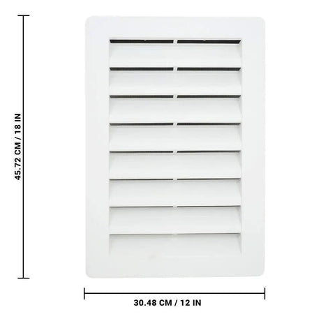 Front view of 12 By 18 Inch Rectangle Gable Vent With Screen In White, Two Piece Construction, Heavy Duty Polypropylene