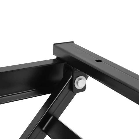 Close-up of Heavy Duty Electric Scissor Lift Table With No Sweat 130 Lbs Raising Action Smooth Height Adjust From 7 To 16 Inches rugged steel frame.
