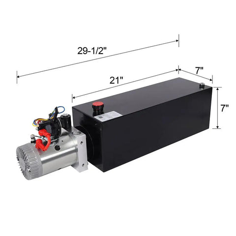 Yaton 12V Hydraulic Power Unit With 15 Quart Steel Reservoir 2.2kW DC Motor Pump for Dump Trailer, 29.5 x 21 x 7 inches, black finish.