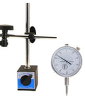 Magnetic Base Stand With Fine Adjustment For Dial Indicator, Built Tough With 60Kg Holding Power, V Groove For Cylindrical Surfaces, 0 To 10mm Gauge Range, Metal Inspection Tool For Precise Measurements, with dial indicator