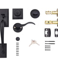 Sick Matte Black Exterior Door Handle Set With Left Hand Wave Lever And Deadbolt Lock Adjustable Latch From Two And Three Eighths To Two And Three Quarters Inches Zinc Alloy Build Includes Two Brass Keys And Easy Install components on white background