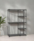 Portable Freestanding Closet Organizer With A Super Solid Heavy Duty Metal Frame And Roomy Shelves For Sneakers And Threads sleek black storage rack.