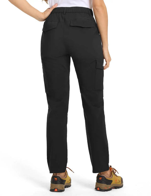 Back view of Women's Go-To Hiking Cargo Pants With 6 Pockets Lightweight Water Resistant Quick-Dry 4-Way Stretch Stain-Resistant Black Large